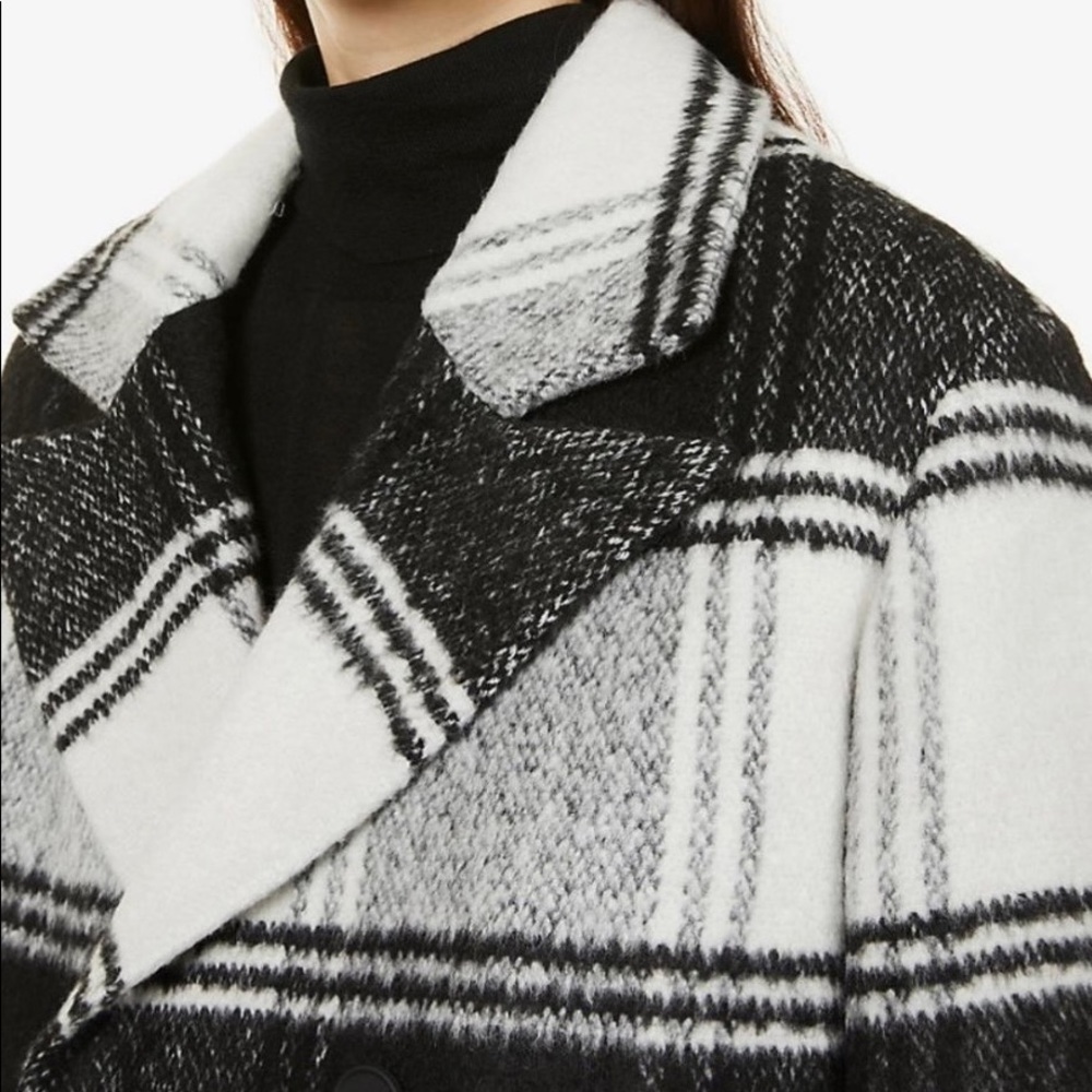 All Saints Black and White Plaid Pea Coat - Picture 2 of 5